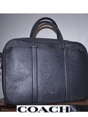 $595 Coach Perry Slim Structured Briefcase Laptop Bag Black Crossgrain Leather